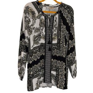 Casa Cabana Boho Blouse Shirt Top Tunic Mixed Print Black White XL bv